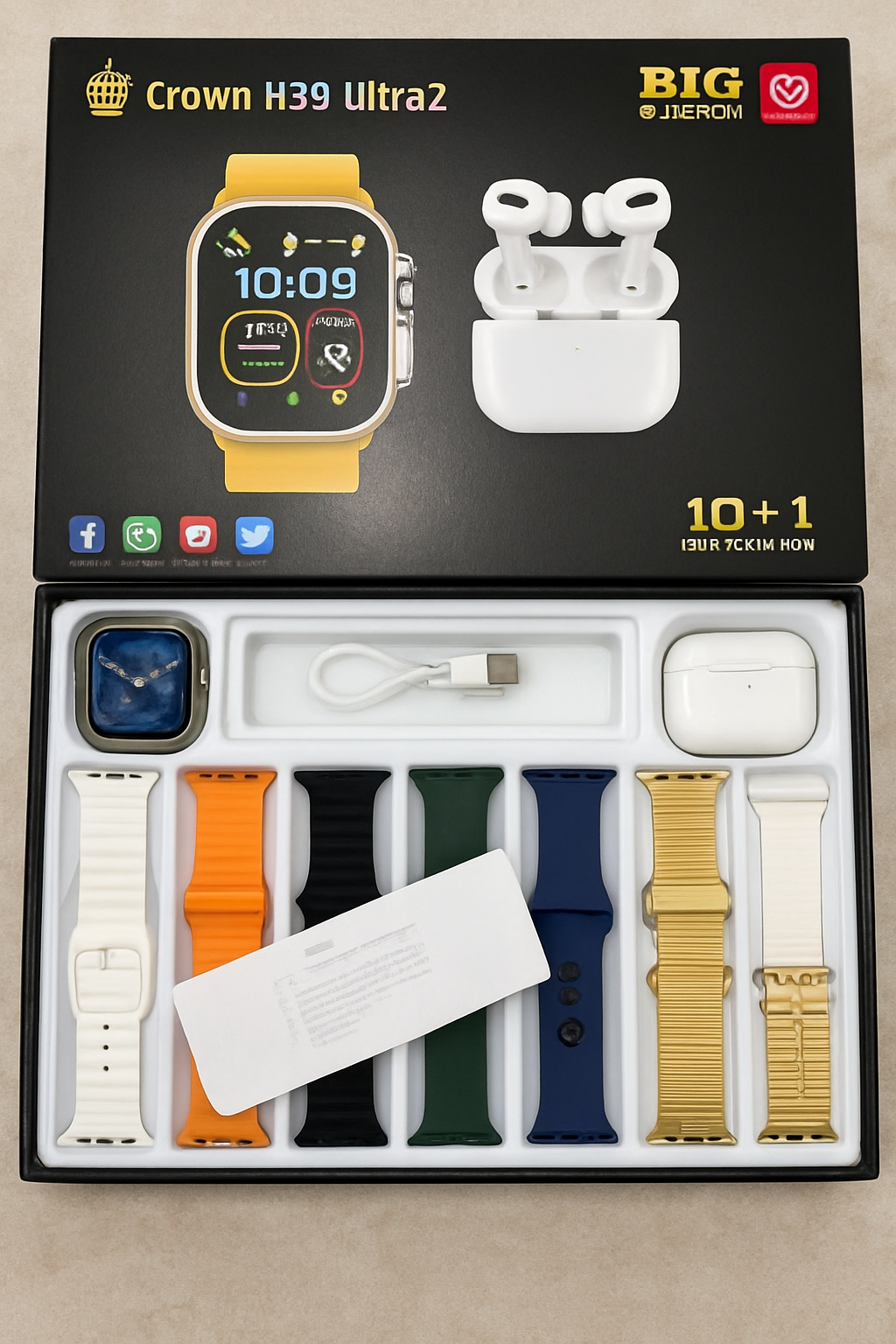 Crown H39 Ultra 2 Smart Watch Gold Edition With 7 Straps